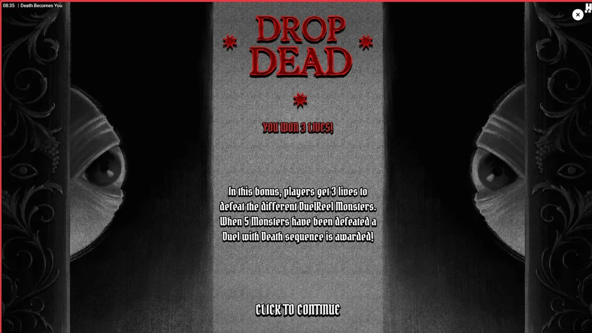 Tampilan visual slot Death Becomes You dengan estetika gotik dan simbol-simbol misterius