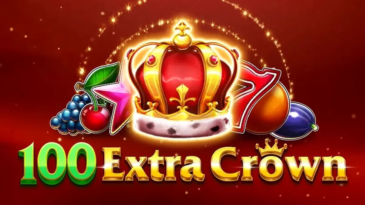 Tampilan visual slot 100 Extra Crown dengan simbol buah dan mahkota emas